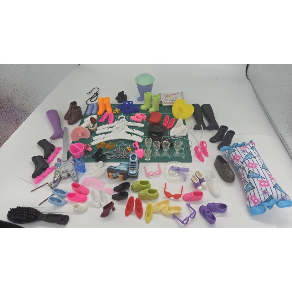 Barbie Accessories Lot HUGE - Shoes, Sunglasses, Purses, Hangers, Boots, Pillow